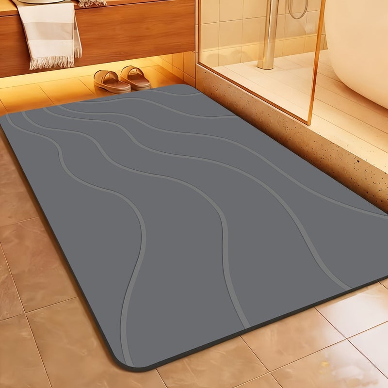 1pc Dark Gray Quick Absorb Non Slip Diatom Mud Bathroom Floor Mat 15 74x23 62in Geometric Design Shower Entryway Living Room Kitchen Bedroom Farmhouse - Image 1