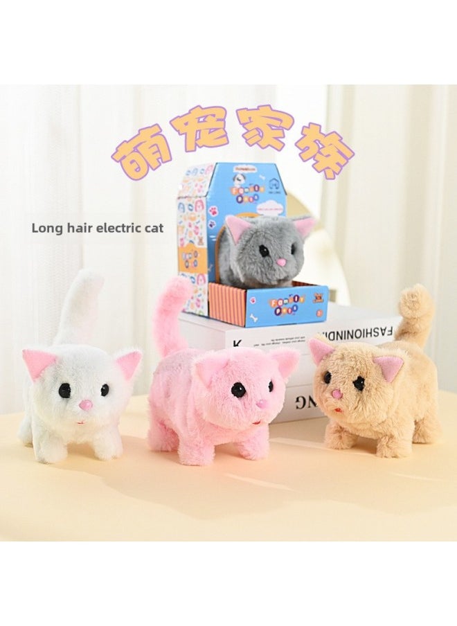 Children's Electric Imitation Calling Real Kitten Persian Cat Plush Toy Calling Walking Tail Wagging Toy For Boys And Girls-Color:brown Kitty-Specifications:Charging Suit  - Image 2