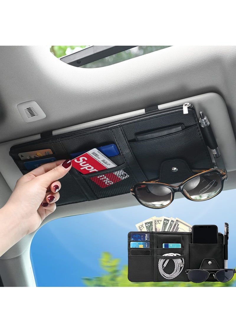 SYOSI Car Sun Visor Organizer, 2Pcs Auto Interior Accessories Pocket Organizer, Car Visor Storage Pouch Holder with Zipper Pocket for Car, Truck, SUV, Jeep, RV, Black  - Image 1