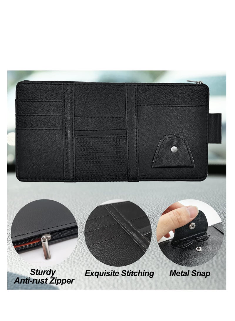 SYOSI Car Sun Visor Organizer, 2Pcs Auto Interior Accessories Pocket Organizer, Car Visor Storage Pouch Holder with Zipper Pocket for Car, Truck, SUV, Jeep, RV, Black  - Image 4