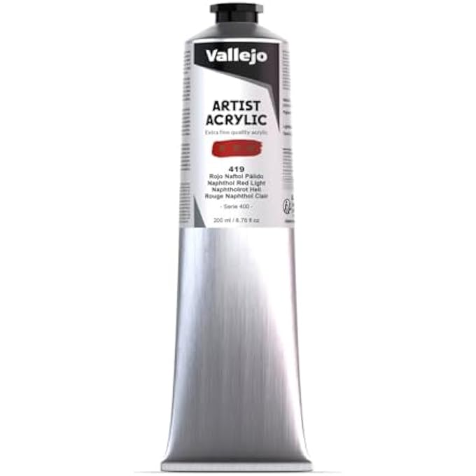 Vallejo 17.419 ACRYLIC ARTIST COLOR 200 ML, NAPHTOL RED LIGHT - Image 1