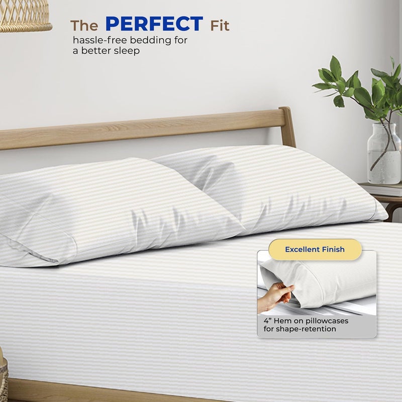 THREAD SPREAD 100% Egyptian Cotton Pillow Cases - 600 Thread Count Pillowcases Queen/Standard Size Set of 2, Breathable Extra Long Staple Sateen Weave Cotton Pillow Covers for Bed - Ivory Stripe - Image 3