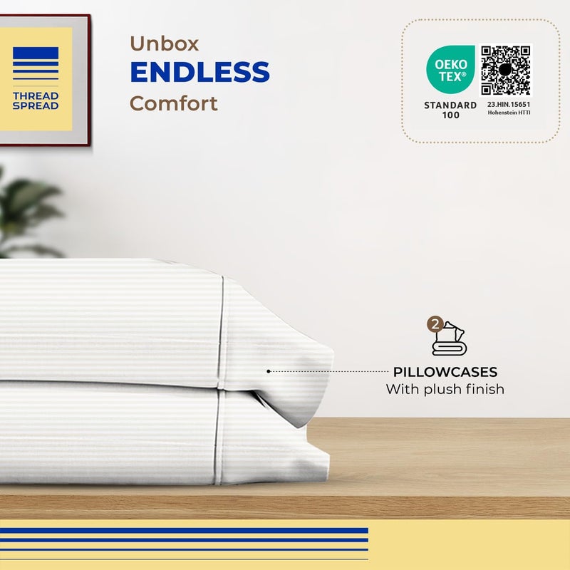 THREAD SPREAD 100% Egyptian Cotton Pillow Cases - 600 Thread Count Pillowcases Queen/Standard Size Set of 2, Breathable Extra Long Staple Sateen Weave Cotton Pillow Covers for Bed - Ivory Stripe - Image 4
