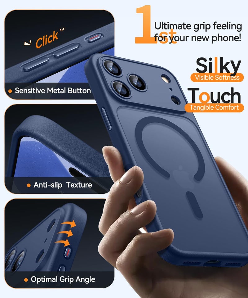 كانشن CANSHN Magnetic for iPhone 17 Pro Case(6.3"), Upgraded [Full Camera Protection] [Compatible with Magsafe] [Translucent Matte] Shockproof Protective Phone Case,Deep Blue - Image 5