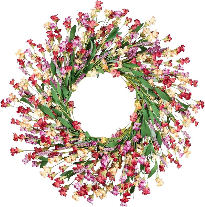 Fall Wreath - 24 Inch Floral Wreath for Front Door, All Season Thanksgiving Home Indoor/Outdoor Wall Decor (Red&Orange&Purple (26 Inch))