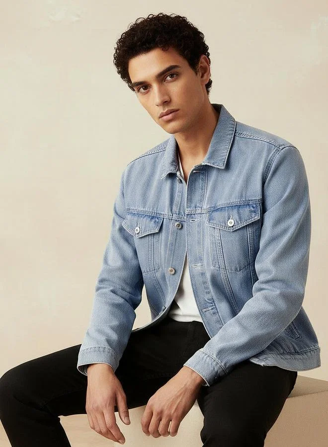 Lee Cooper BLUE Lee Cooper Men Flap Pocket Trucker Jacket for Men | Best Price UAE