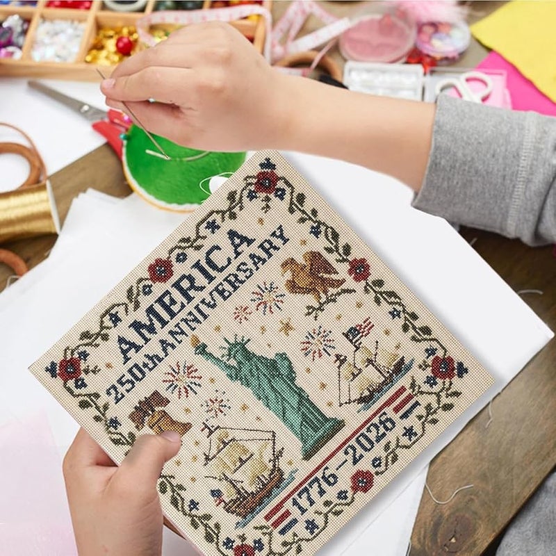 طقم التطريز الوطني للذكرى 250 لتأسيس الولايات المتحدة الأمريكية - النمط ب - مجموعة حرفية كاملة للمبتدئين - Image 3