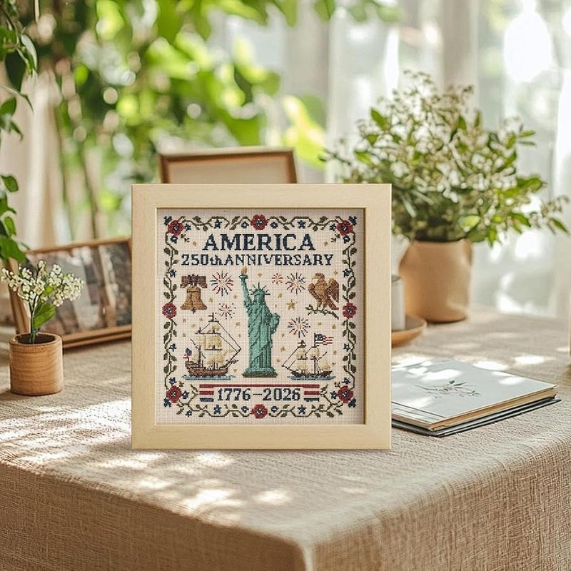 طقم التطريز الوطني للذكرى 250 لتأسيس الولايات المتحدة الأمريكية - النمط ب - مجموعة حرفية كاملة للمبتدئين - Image 5