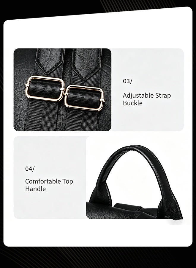 Joychic Women Spring Summer New Style Solid Pattern Classic Premium Large Capacity Backpack with Top Handle Dual Zipper Closure Hardware Front Buckle Flap Pocket and Side Pockets for Women Business Travel Shopping Black - Image 3