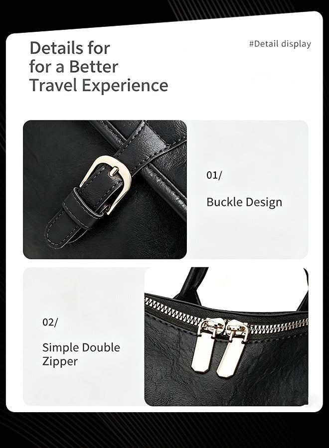 Joychic Women Spring Summer New Style Solid Pattern Classic Premium Large Capacity Backpack with Top Handle Dual Zipper Closure Hardware Front Buckle Flap Pocket and Side Pockets for Women Business Travel Shopping Black - Image 2