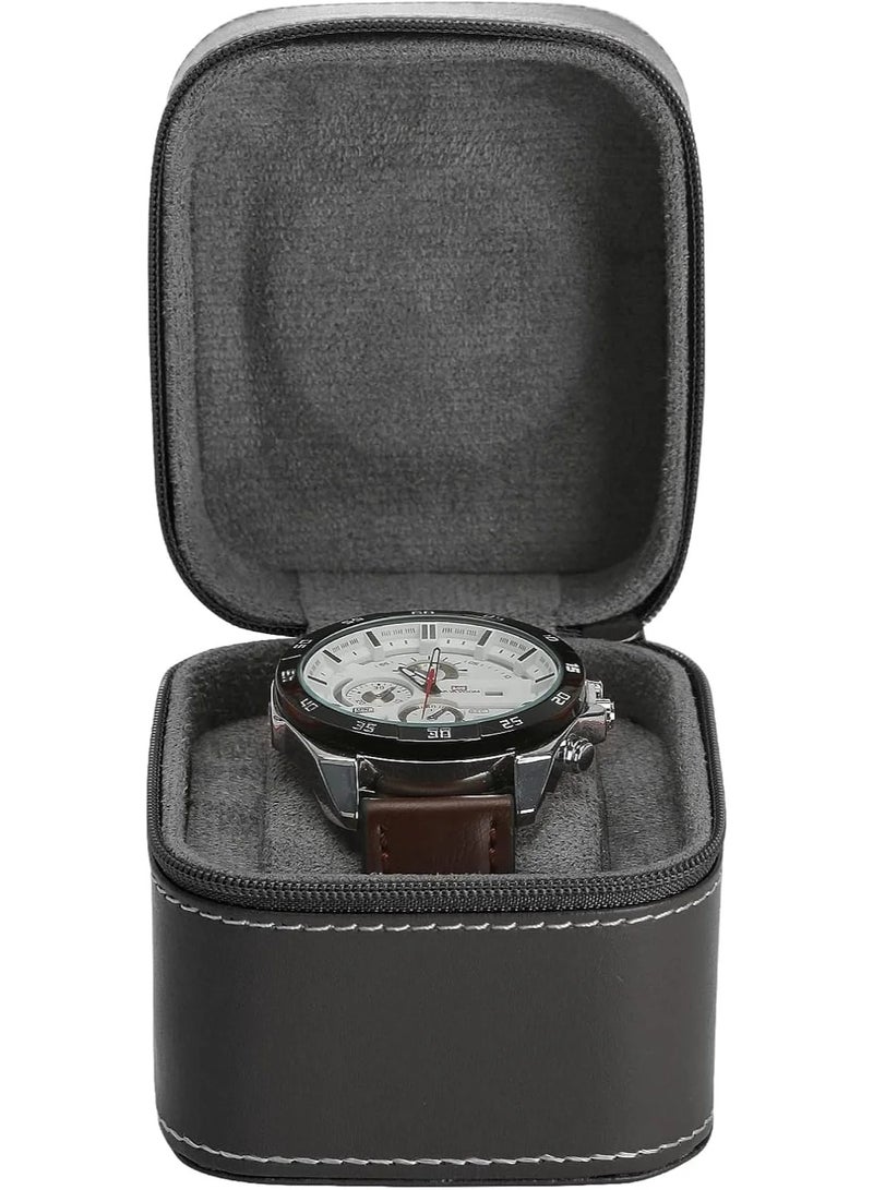 Portable PU Leather Single Watch Case with Zipper and Removable Pillow for Travel - Image 4