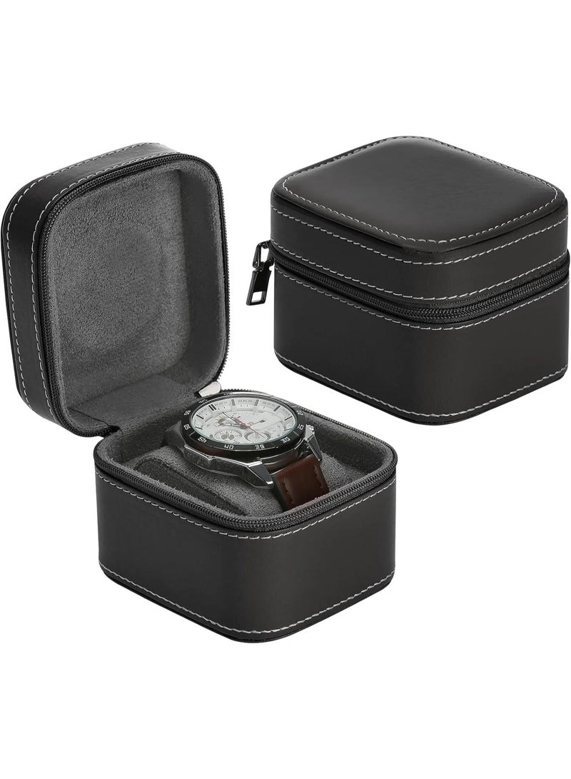 Portable PU Leather Single Watch Case with Zipper and Removable Pillow for Travel - Image 1