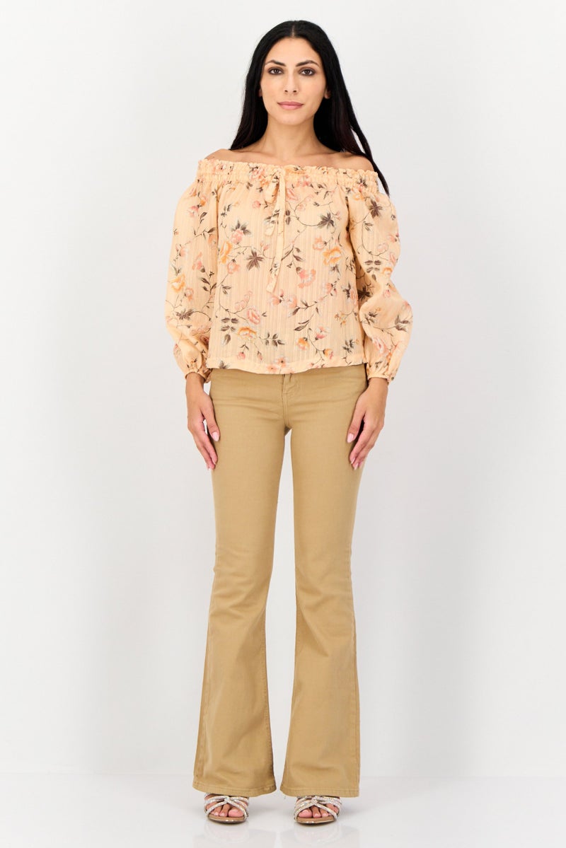 KOTON Women Off Shoulder Long Sleeves Floral Top, Multicolor  - Image 2