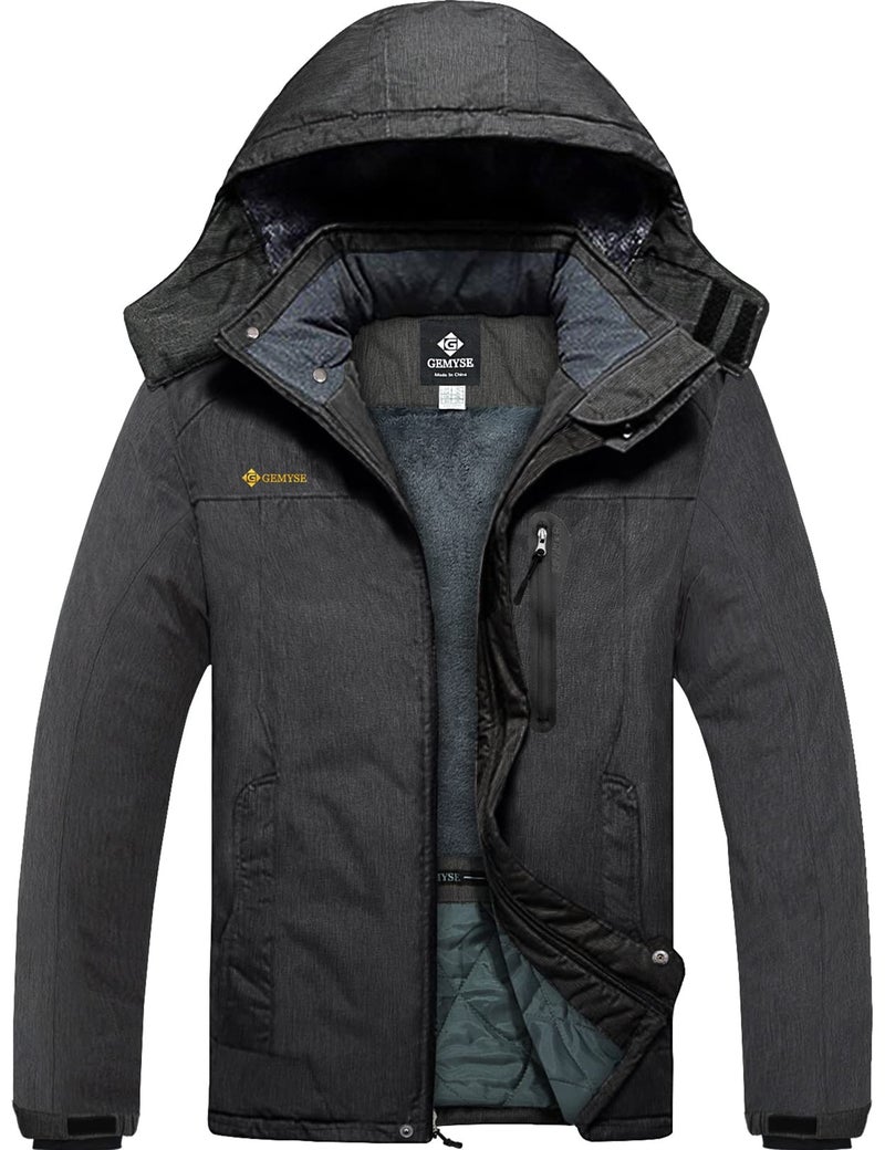 GEMYSE Men's Ski Snow Jacket Warm Winter Waterproof Coat Snowboard Rain Jacket Hooded Windproof Windbreakerï¼ˆGraphite Grey,XX-Largeï¼‰