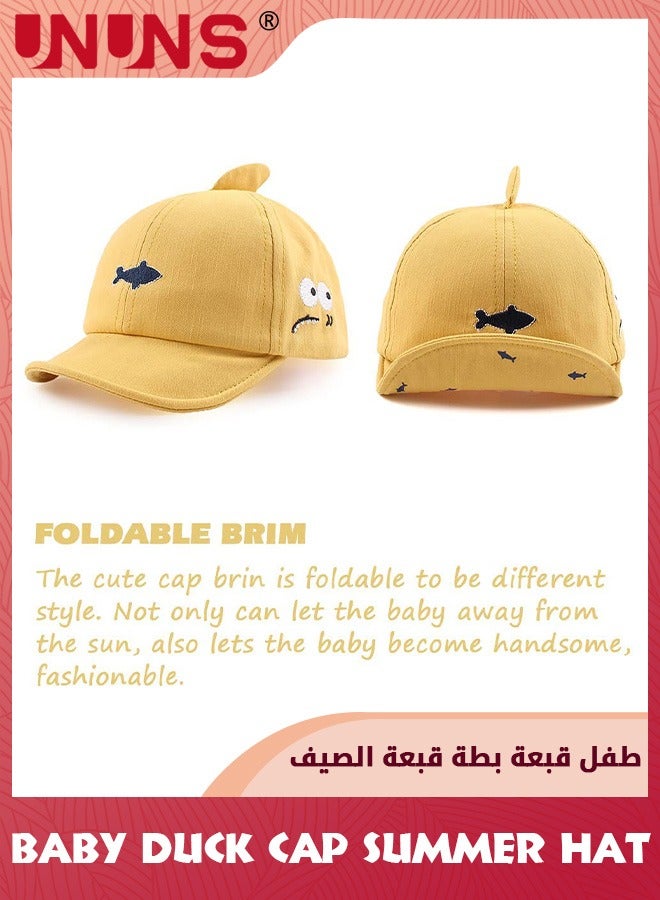UNUNS Kid Sun Cap,Kids Infants Sun Hat,Cute Fish Cartoon Caps Spring Summer Hat,Baseball Caps For Little Boys Girls Toddler,Soft Cotton Baby Sun Hat For School Outdoor Picnics Parks Camping,Yellow  - Image 2