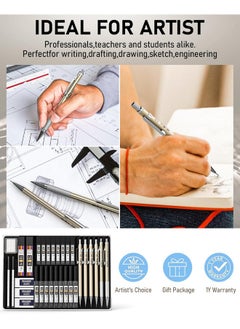 Nicpro 34Pcs Art Mechanical Pencils Set Metal Drafting Pencil 0.3 Mm & 0.5 Mm & 0.7 Mm & 0.9 Mm & 2Pcs 2Mm Lead Holder (6B 4B 2B Hb 2H 4H Colors) For Sketching Drawing With 19 Tube Lead Refills Case  - Image 3