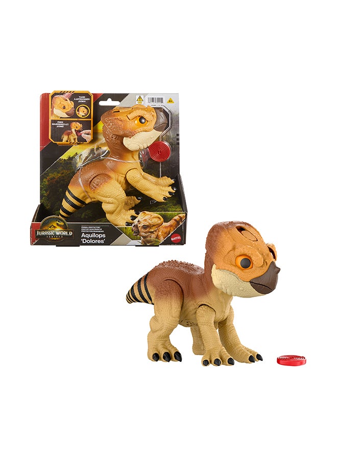 JURASSIC WORLD Mattel Jurassic World Rebirth Primal Protector Aquilops Dolores Interactive Dinosaur Toy With Attack Action & Sounds, Pet-Style Electronic Figure With Food Accessory - Image 1