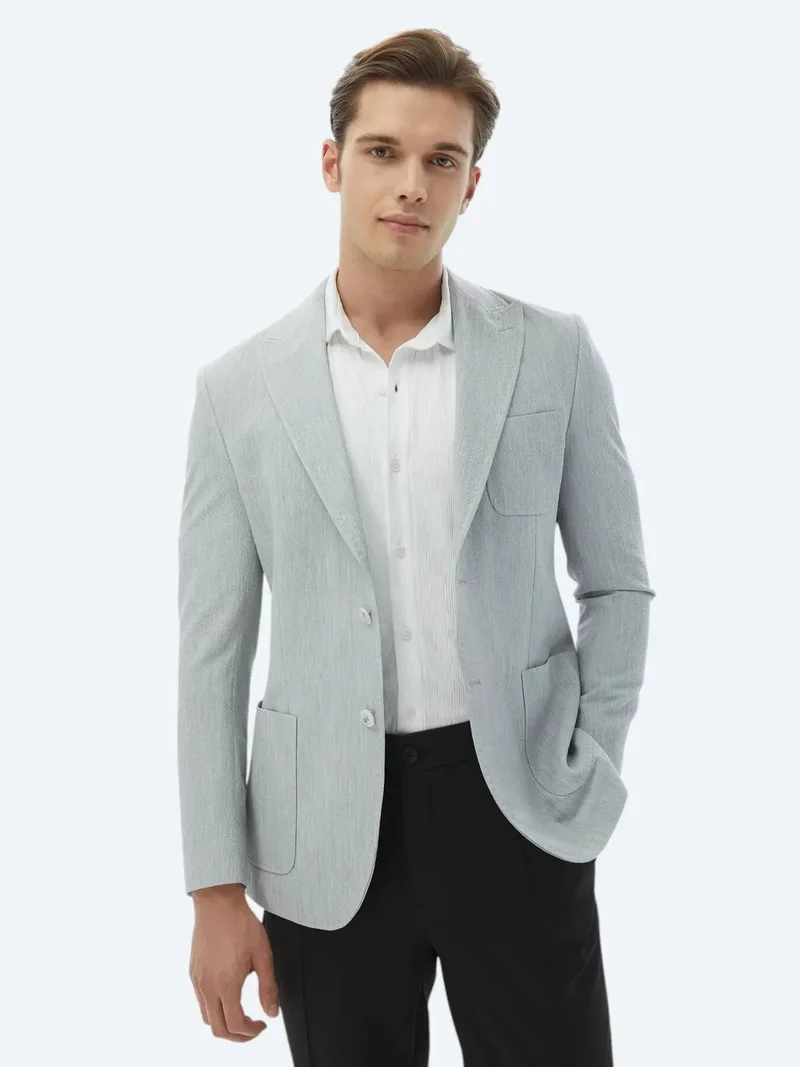 كيب جاكيت رمادي فاتح سادة بتصميم عصري