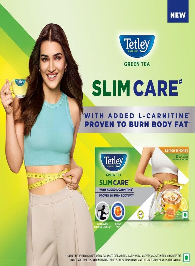 Tetley Green Tea Slim Care, With Added L-Carnitine, Helps Burn Body Fat, Boosts Energy, Low Calories, Delicious Natural Lemon and Honey Flavours, Makes 25 cups - Image 3