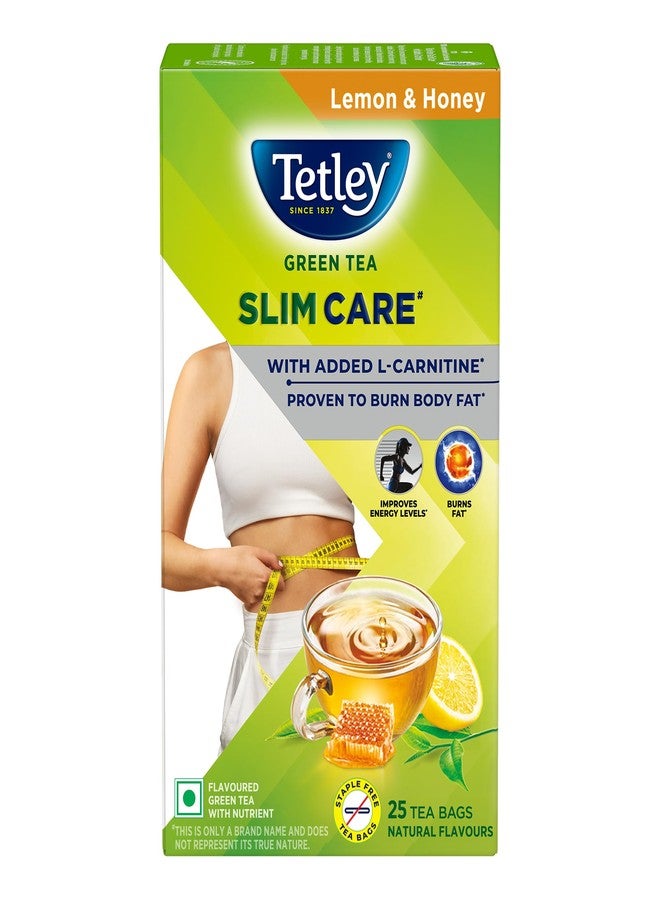 Tetley Green Tea Slim Care, With Added L-Carnitine, Helps Burn Body Fat, Boosts Energy, Low Calories, Delicious Natural Lemon and Honey Flavours, Makes 25 cups - Image 1