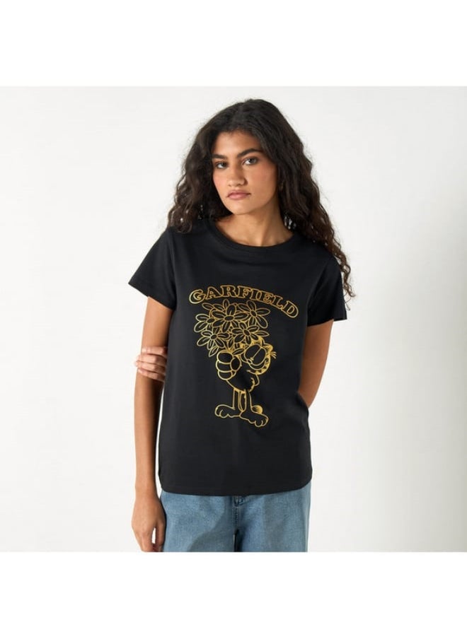 SP Characters Garfield Print Crew Neck T-shirt with Short Sleeves  - Image 1