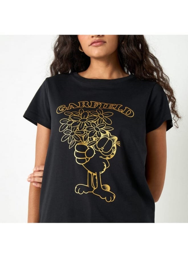 SP Characters Garfield Print Crew Neck T-shirt with Short Sleeves  - Image 2