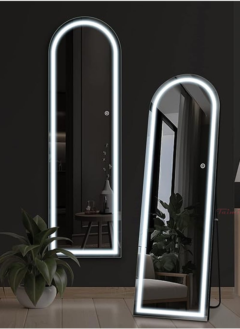 Taimi Arched Full Length Mirror 150x50cm - LED Light Mirrior 3 Level Brightness Touch Control With Aluminum Curve Frame Black  - Image 3