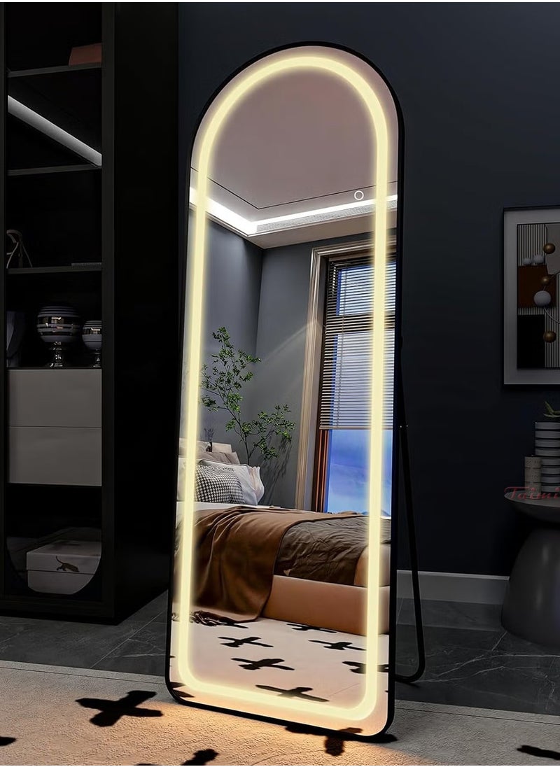 Taimi Arched Full Length Mirror 150x50cm - LED Light Mirrior 3 Level Brightness Touch Control With Aluminum Curve Frame Black  - Image 1
