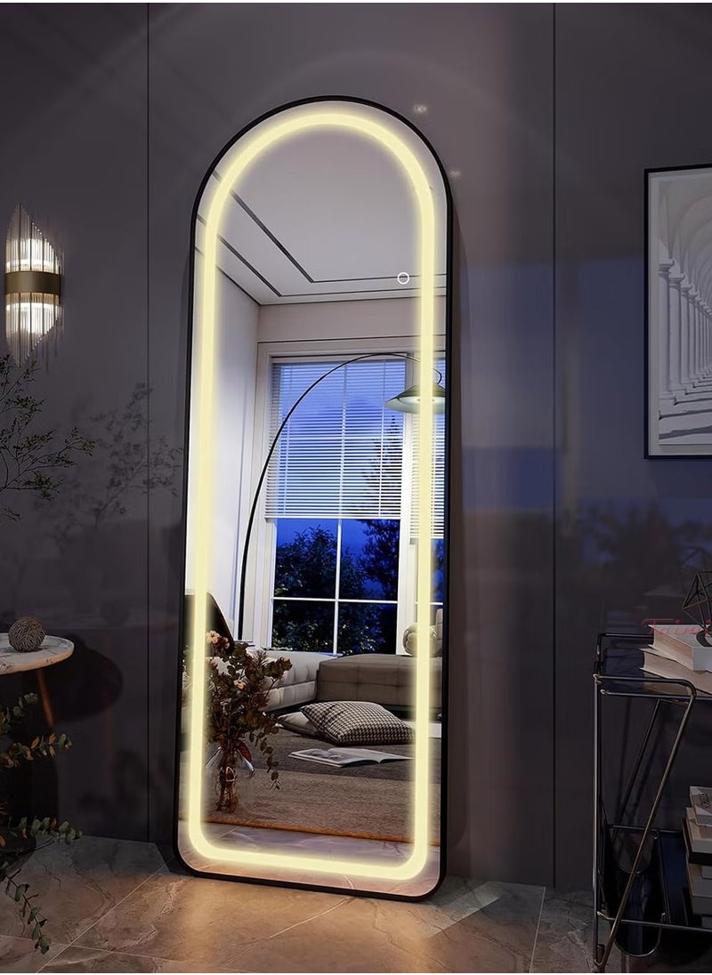 Taimi Arched Full Length Mirror 150x50cm - LED Light Mirrior 3 Level Brightness Touch Control With Aluminum Curve Frame Black  - Image 2