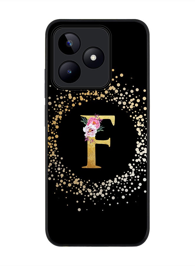 Stylizedd Rugged Black edge case for Realme C51 / Realme Note 50 4G,Custom Monogram Initial Letter Floral Pattern Alphabet - F (Black) - Image 1