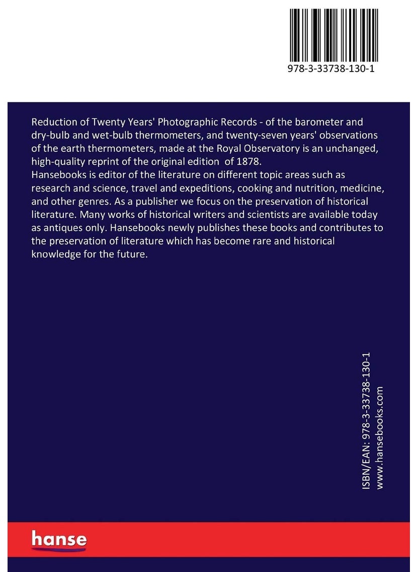 null - Reduction of Twenty Years' Photographic Records: of the barometer and dry-bulb and wet-bulb thermometers, and twenty-seven years' observations of the earth thermometers, made at the Royal Observatory - Image 1