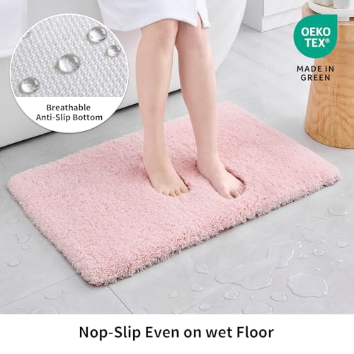 Disolla Pink Bathroom Rug 17x24 - Non-Slip Plush Small Bath Mat, Highly Absorbent & Ultra Soft Fluffy Floor Mat, Machine Washable for Shower and Tub - Image 3