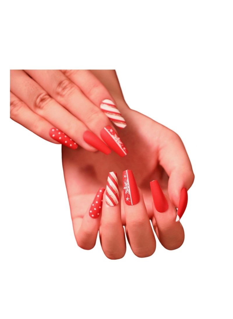 مجموعة أظافر صناعية من الأكريليك قابلة لإعادة الاستخدام مكونة من 24 قطعة، تتضمن شريطًا مزدوجًا وغراء - Image 1