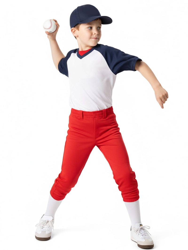 DEVOROPA 2T/3T/4T/5T to Big Kids Youth Boys Baseball Pants Girls Softball Pants Fast Pitch Tee Ball Practice Pants Pockets Red 2T - Image 1