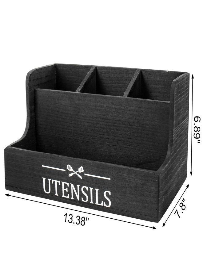 RedCall Extra Large Kitchen Utensils Holder 4 Compartments,Wood Utensil Organizer for Kitchen Countertop,Farmhouse Cooking Utensil Holder with Spice Storage space (Black) - Image 5