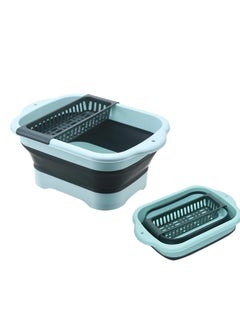 SYOSI Dish Basin with Drain Plug and Drainage Rack, Collapsible Multiuse Sink Tub Dishpan, 11L Portable Foldable Kitchen Storage Tray for Vegetable Washing Outdoor Camping RV (Green)  - Image 1