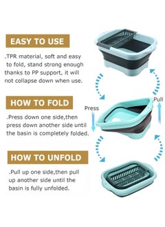 SYOSI Dish Basin with Drain Plug and Drainage Rack, Collapsible Multiuse Sink Tub Dishpan, 11L Portable Foldable Kitchen Storage Tray for Vegetable Washing Outdoor Camping RV (Green)  - Image 4