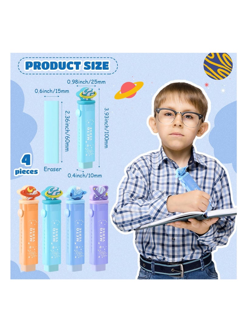 Generic 4 Pcs Cute Erasers for Kids, Sliding Retractable Pencil Erasers, Planet Kawaii Push Pull Design, Stationery Supplies for Boys, Girls, Back to School, Office  - Image 5