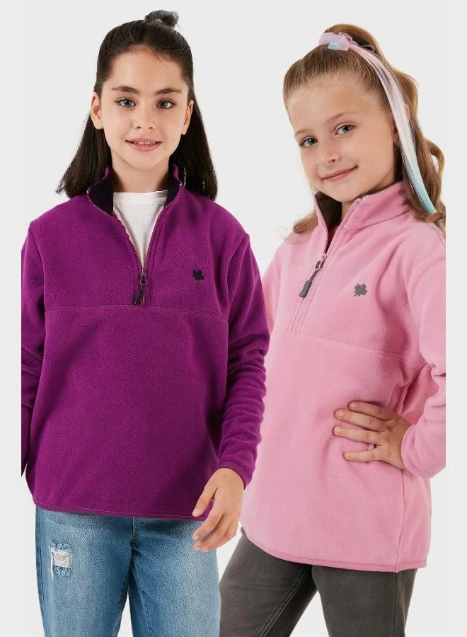 Lela Lela Soft Texture Zippered Stand Collar Raised 2-Pack Polar Kids POLAR 5905002S2