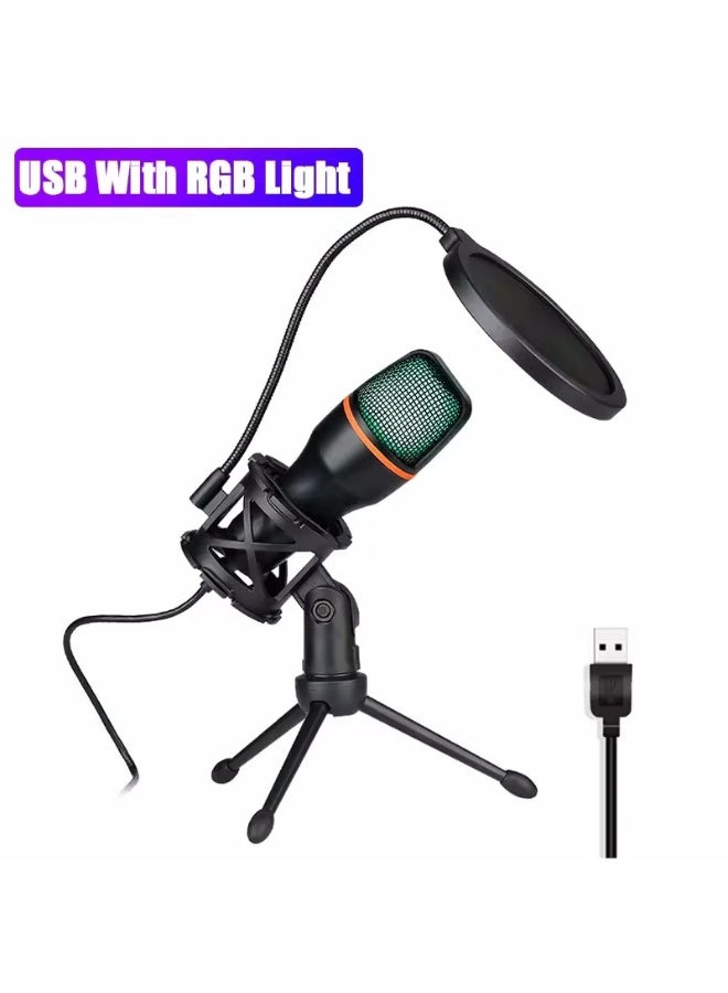 ميكروفون الألعاب ZFSZ ME4 RGB USB - ميكروفون مكثف مزود بإضاءة ديناميكية وحامل ثلاثي القوائم وفلتر صوت، يعمل بنظام التوصيل والتشغيل مع أجهزة الكمبيوتر الشخصي وPS5 وأجهزة الكمبيوتر المحمولة، صوت عالي الدقة للبث المباشر والبودكاست وDiscord - Image 1