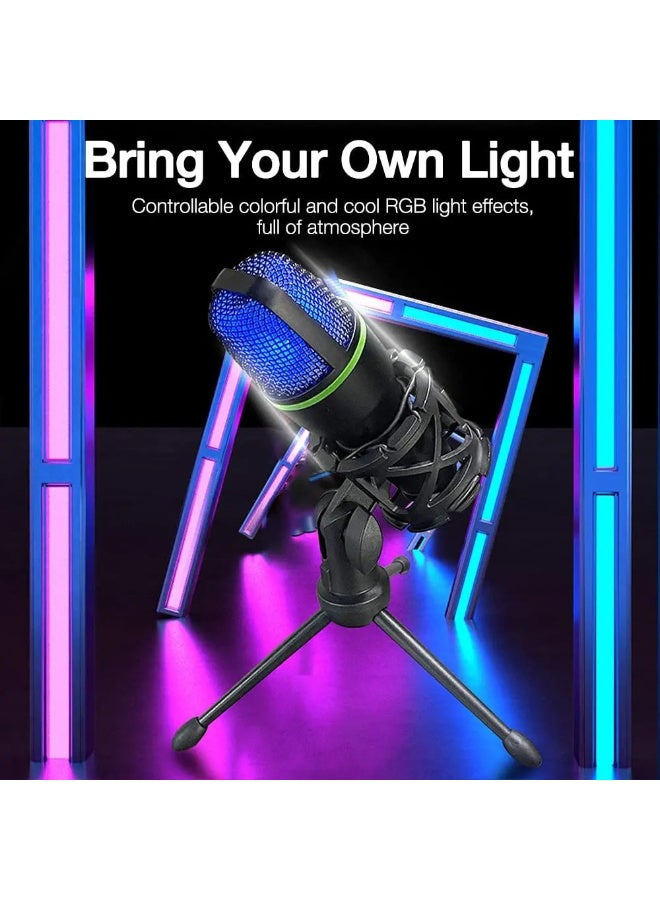 ميكروفون الألعاب ZFSZ ME4 RGB USB - ميكروفون مكثف مزود بإضاءة ديناميكية وحامل ثلاثي القوائم وفلتر صوت، يعمل بنظام التوصيل والتشغيل مع أجهزة الكمبيوتر الشخصي وPS5 وأجهزة الكمبيوتر المحمولة، صوت عالي الدقة للبث المباشر والبودكاست وDiscord - Image 2