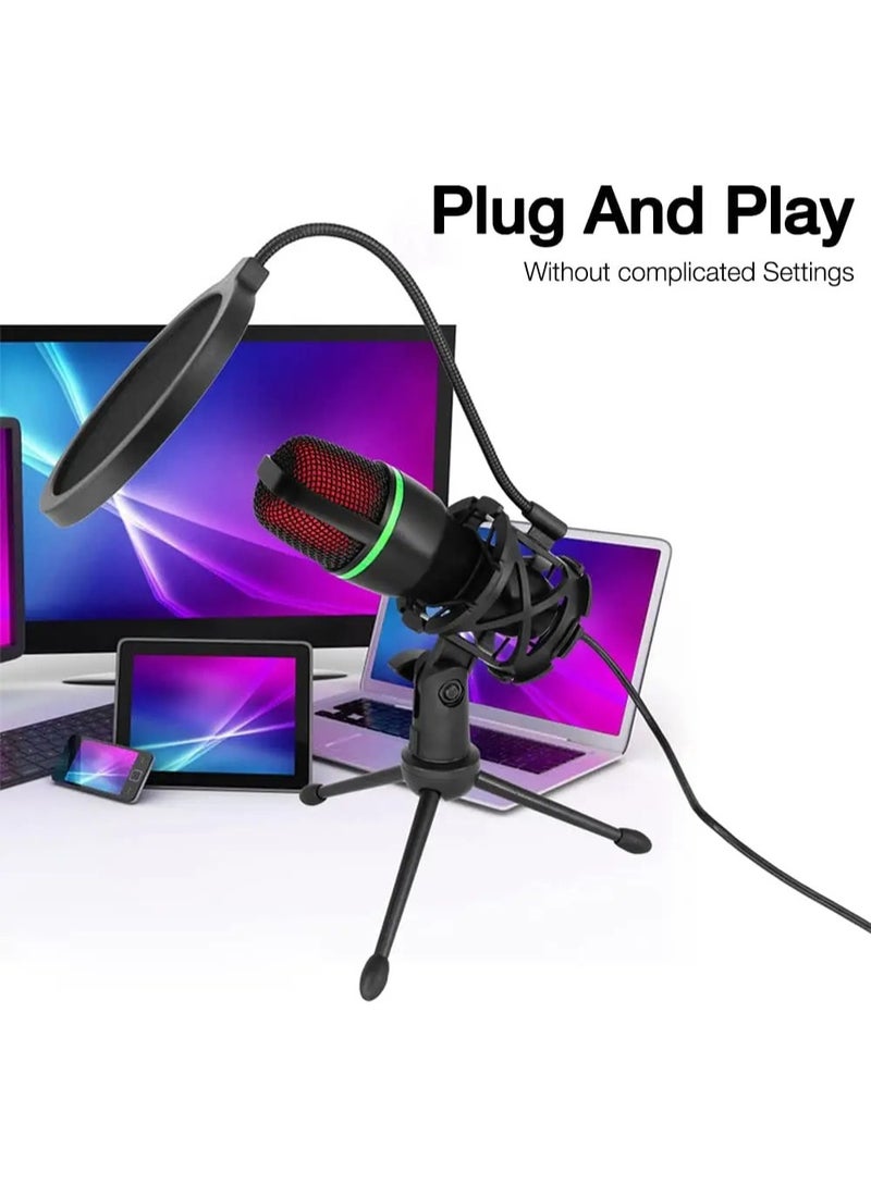 ميكروفون الألعاب ZFSZ ME4 RGB USB - ميكروفون مكثف مزود بإضاءة ديناميكية وحامل ثلاثي القوائم وفلتر صوت، يعمل بنظام التوصيل والتشغيل مع أجهزة الكمبيوتر الشخصي وPS5 وأجهزة الكمبيوتر المحمولة، صوت عالي الدقة للبث المباشر والبودكاست وDiscord - Image 3