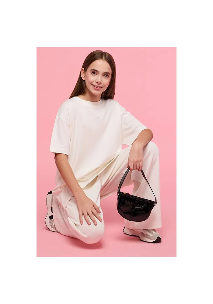 أر أند بي Print Detail Oversized T-Shirt with Crew Neck and Short Sleeves