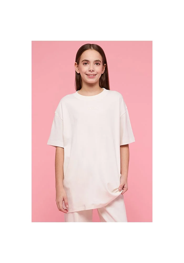 أر أند بي Print Detail Oversized T-Shirt with Crew Neck and Short Sleeves