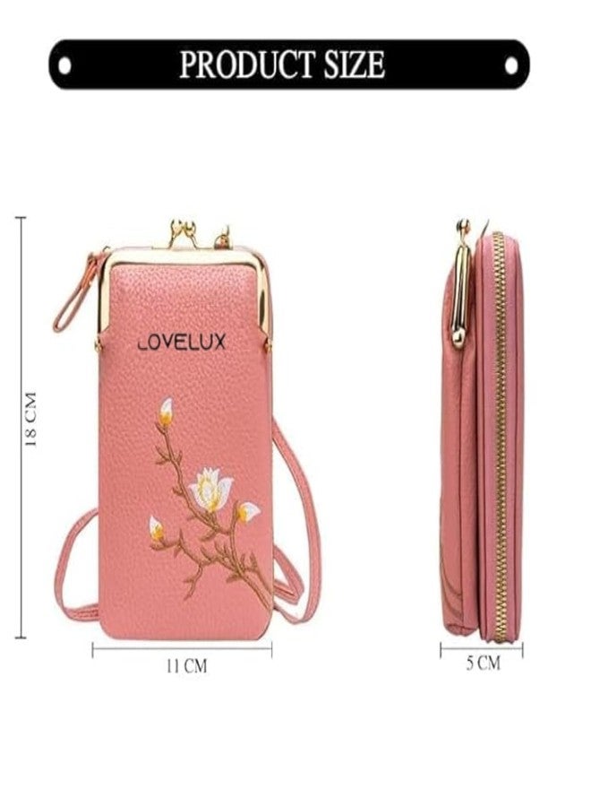 LOVELUX Women's Small Cross-Body Phone Bag Stylish PU Leather Mobile Cell Phone Holder Pocket Purse Wallet Sling Bag Mini Shoulder Bags (Pink) (Pink) - Image 5