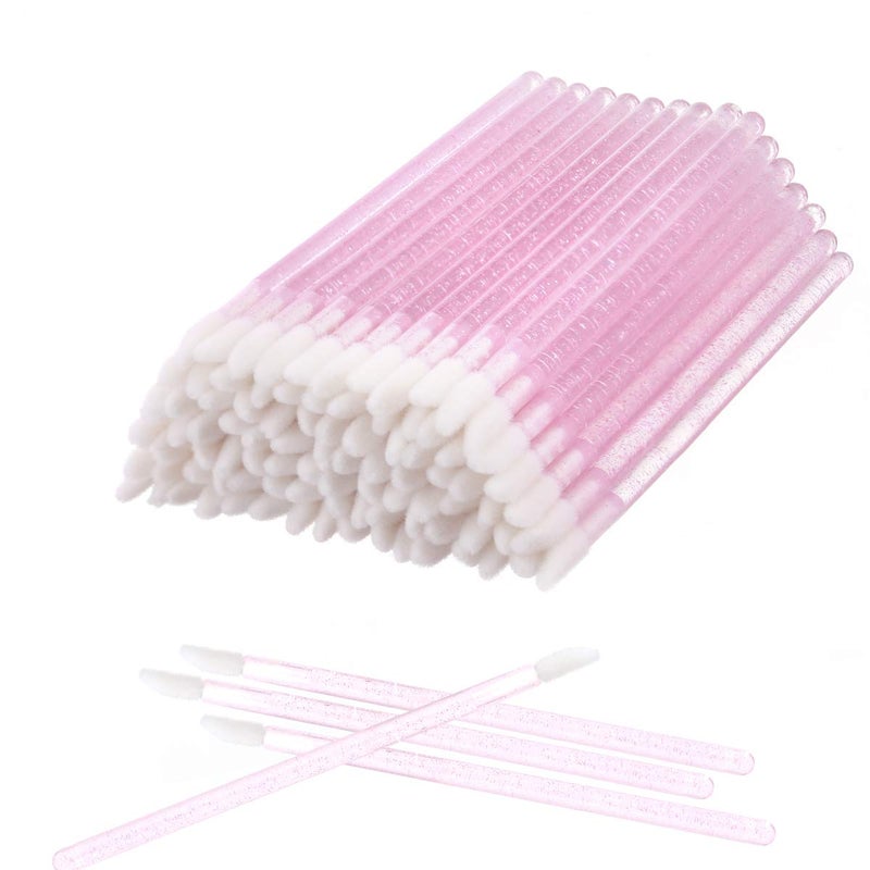Elisel 100 Pcs Disposable Crystal Lip Brushes Make Up Lip Brushes Lipstick Lip Gloss Wands Eyeshadow Brushes Applicator Tool Makeup Beauty Tool Kits (Pink) - Image 1