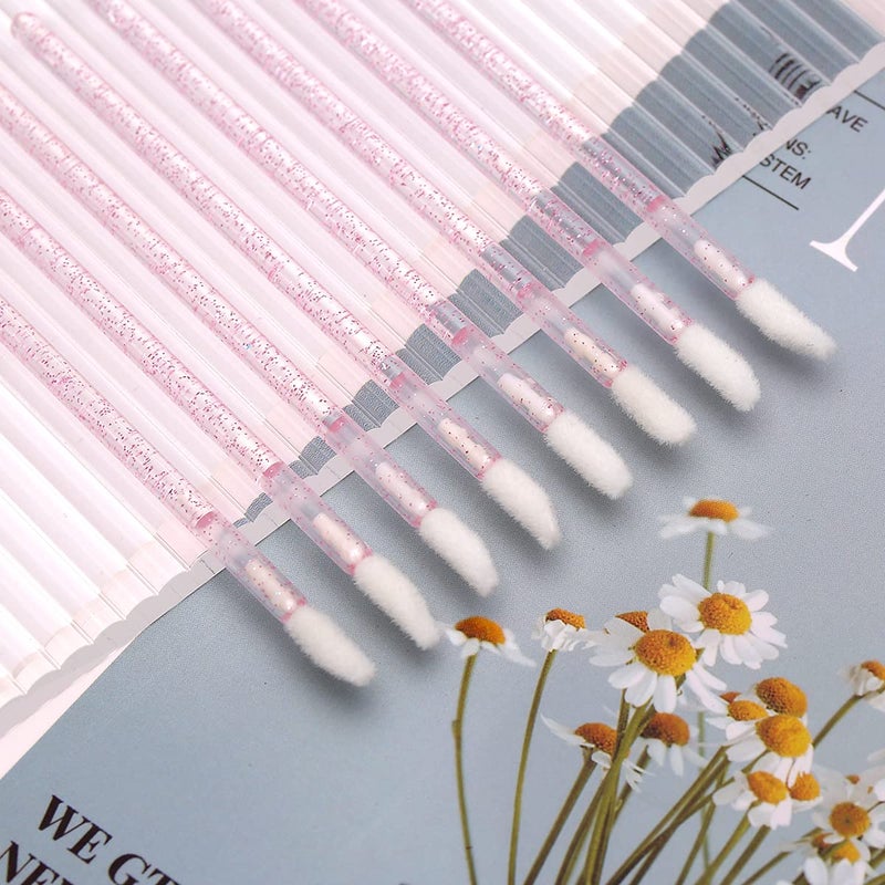Elisel 100 Pcs Disposable Crystal Lip Brushes Make Up Lip Brushes Lipstick Lip Gloss Wands Eyeshadow Brushes Applicator Tool Makeup Beauty Tool Kits (Pink) - Image 2