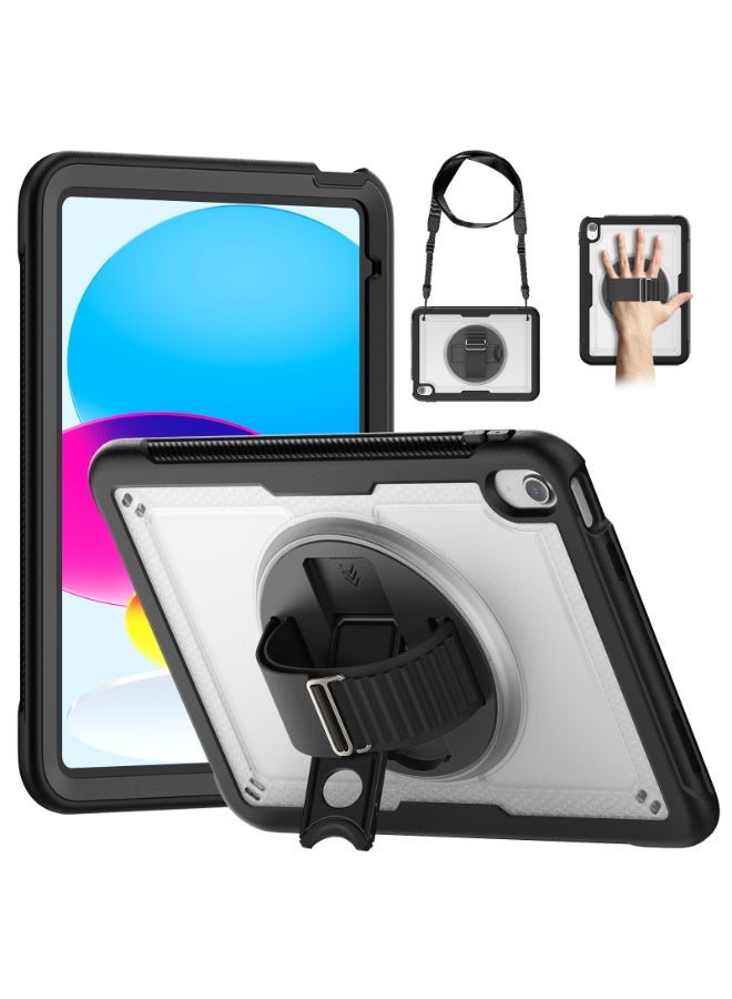 عام غطاء آيباد الجيل الحادي عشر (A16) 2025 (A3354)، غطاء متين مقاوم للصدمات مع حامي شاشة، حامل قلم، حامل دوار 360°/حزام معصم وحزام كتف.