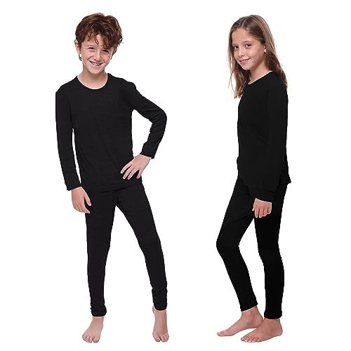 Ultra Dry Thermal Underwear For Kids Long Johns Fleece Lined Leggings And Shirt Boy And Girl Unisex Underwear Bases Set Black - Image 1