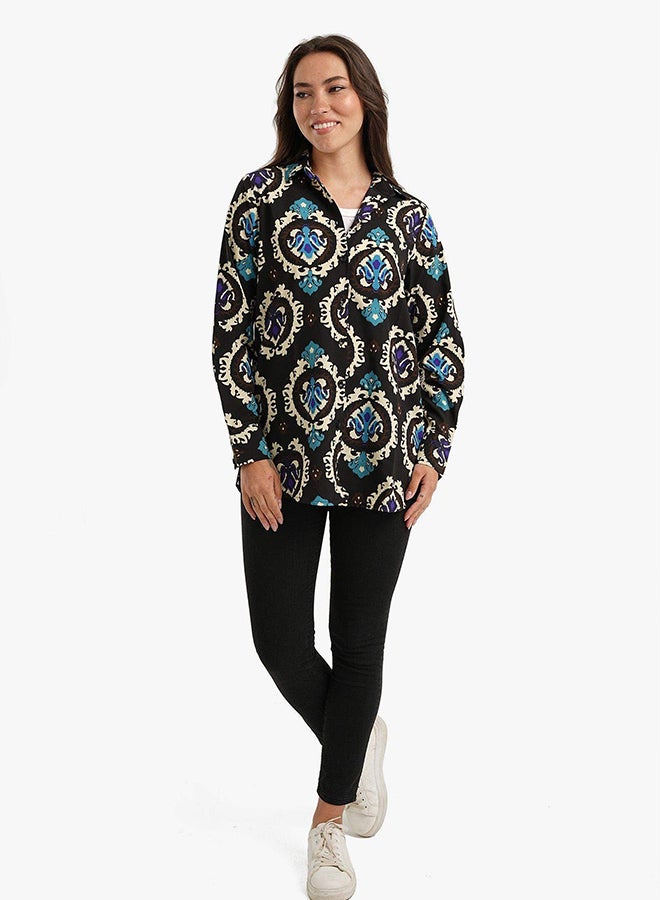 Carina black-printed-voile-shirt